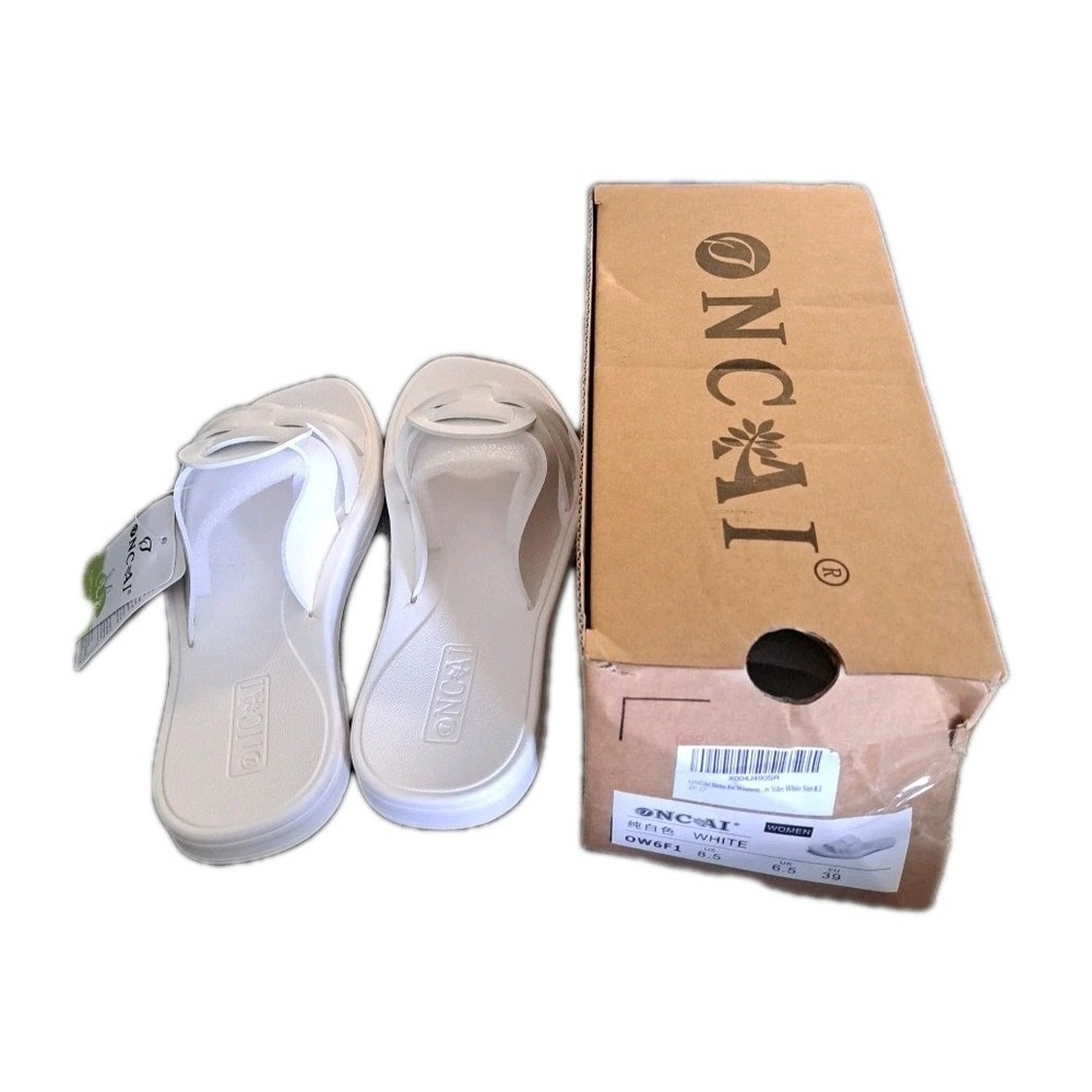 ONCAI Womens White Flat Slip‎ On Sandals Sz 8.5 NWT - Picture 4 of 4